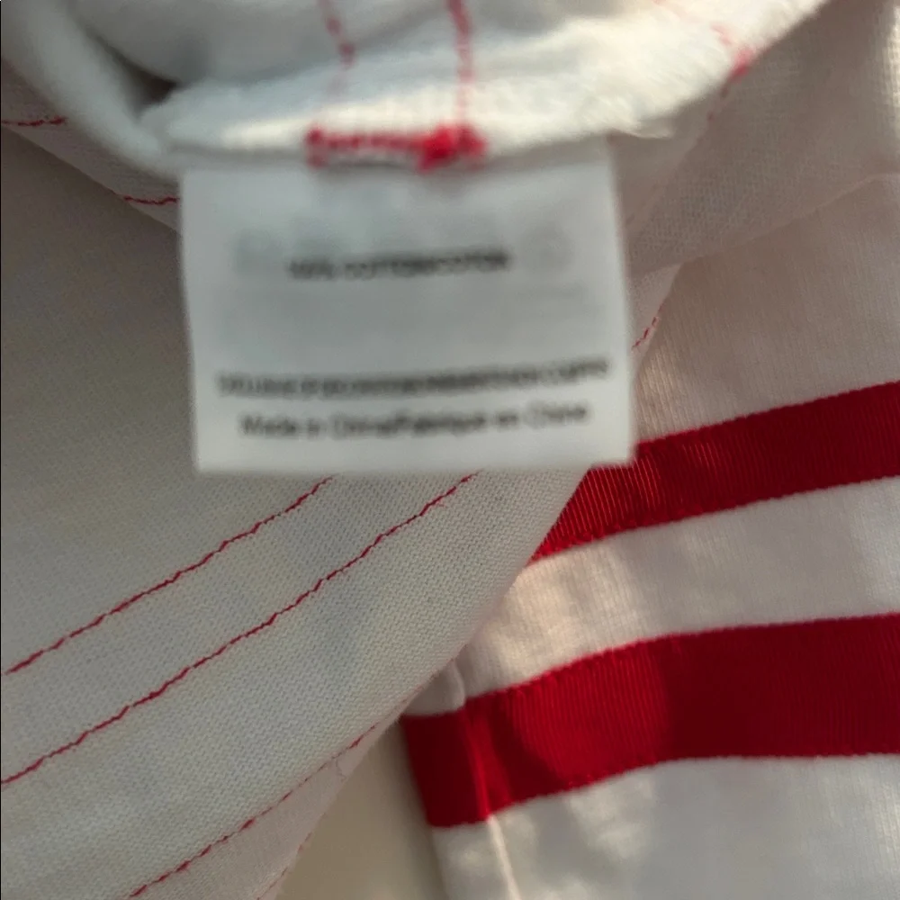 Tory Burch White & Red ribbon Striped “Kendall” boat neck 3/4 sleeves top size M